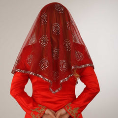 Gelin-Schleier Rot – ca. 80x90 cm traditioneller Brautschleier mit Pailletten für Henna-Abend oder Hochzeit