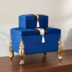 Hochzeitstruhe Bräutigam Figured Samt Velvet 2er Ceyiz Truhe blau