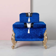 Hochzeitstruhe Bräutigam Figured Samt Velvet 2er Ceyiz Truhe blau