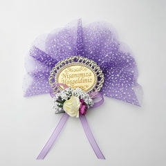 Magnetisches Nişan-Geschenk – “Nişanımıza Hoşgeldiniz” mit Lila Tüll & Blumen, 5 cm