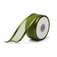 Ruban satin organza vert olive – 25 mm de largeur (prix au mètre)