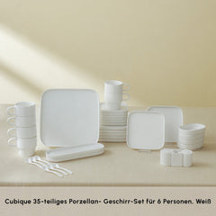 Karaca Stream Pure Cubique Frühstücksset – 35-teilig für 6 Personen, Weiss