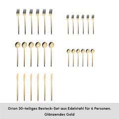 Ensemble de couverts Karaca Orion Gold pour 6 personnes, 30 pièces