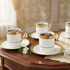 Karaca Royal Bone Victoria – 6-teiliges Kaffeetassenset (90 ml) | Bone China & Mehrfarbig