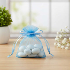 50 Stück Geschenkorganza-Beutel blau 24 cm, rund, Mandelzucker-Beutel, Mini-Organza-Beutel