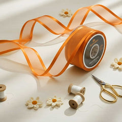Ruban satin organza orange – 25 mm de largeur (prix au mètre)