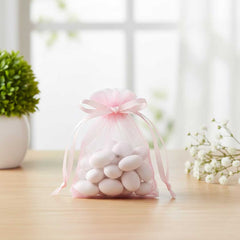 50 Stück Geschenkorganza-Beutel Rosa 24 cm, rund, Mandelzucker-Beutel, Mini-Organza-Beutel,