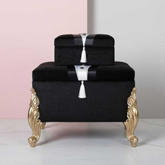 Hochzeitstruhe Bräutigam Figured  Samt Velvet 2er Ceyiz Truhe Schwarz