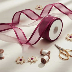 Organza Satinband Bordeauxrot– 25 mm Breite (Preis pro Meter)
