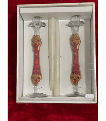 Élégant ensemble de bougeoirs de mariage (4 pièces) - 28 cm verre/plâtre - Rouge classique